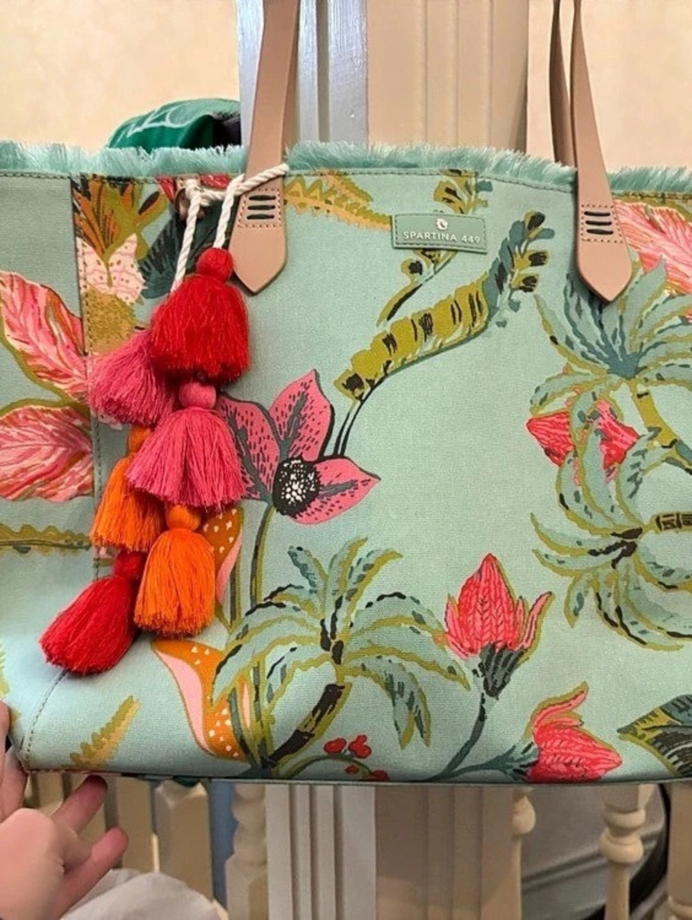 Spartina 449 Beach Tote Queenie Tropical Floral Sea Foam